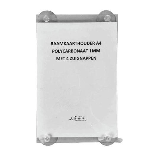 Raamkaarthouder A4 met 4 zuignappen Lexan 1mm